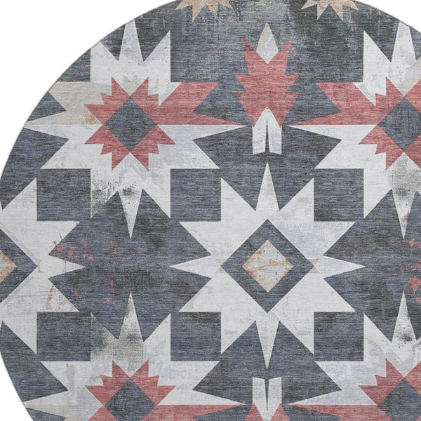 HomeRoots 8' X 10' Charcoal, Rust & Ivory Diamond Washable Area Rug – UV Protected & Stain Resistant Design 707183