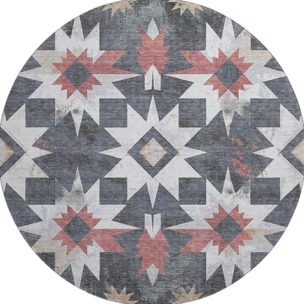HomeRoots 8' X 10' Charcoal, Rust & Ivory Diamond Washable Area Rug – UV Protected & Stain Resistant Design 707183