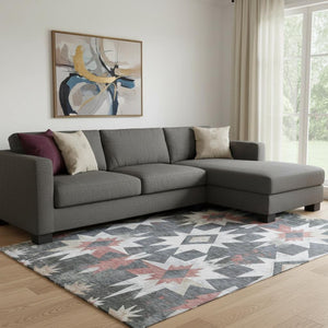 HomeRoots 9' X 12' Charcoal Rust Ivory Diamond Rug - Durable, Washable, UV-Protected for High-Traffic Areas 707184