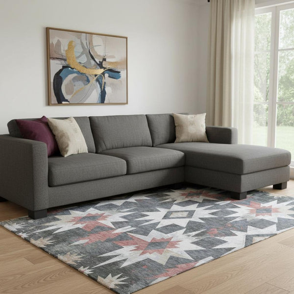 HomeRoots 9' X 12' Charcoal Rust Ivory Diamond Rug - Durable, Washable, UV-Protected for High-Traffic Areas 707184