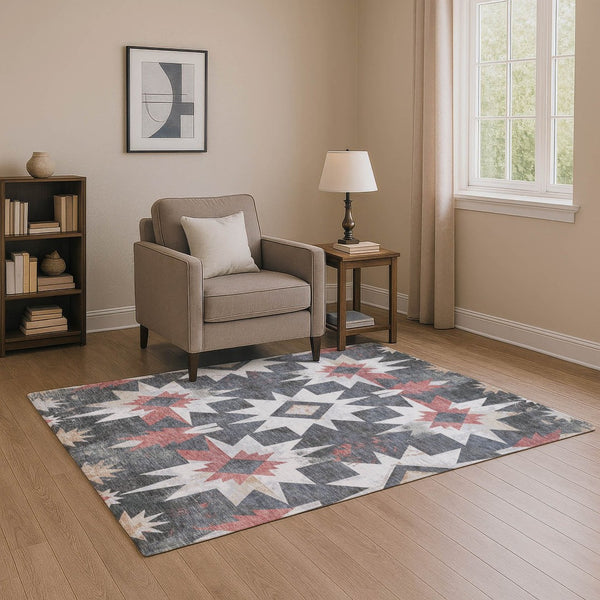 HomeRoots 9' X 12' Charcoal Rust Ivory Diamond Rug - Durable, Washable, UV-Protected for High-Traffic Areas 707184