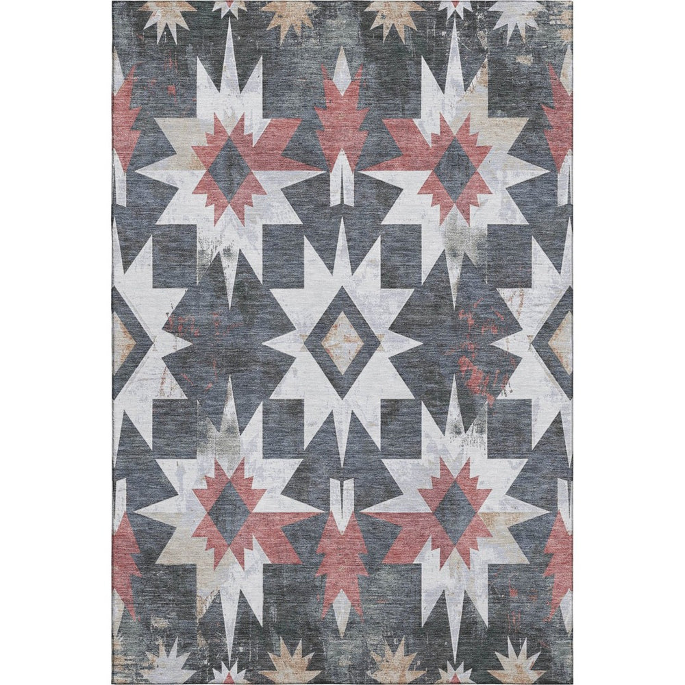 HomeRoots 9' X 12' Charcoal Rust Ivory Diamond Rug - Durable, Washable, UV-Protected for High-Traffic Areas 707184