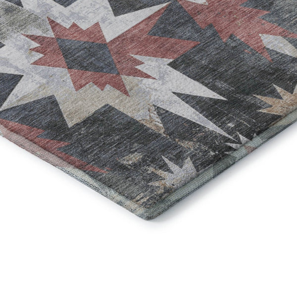 HomeRoots 9' X 12' Charcoal Rust Ivory Diamond Rug - Durable, Washable, UV-Protected for High-Traffic Areas 707184
