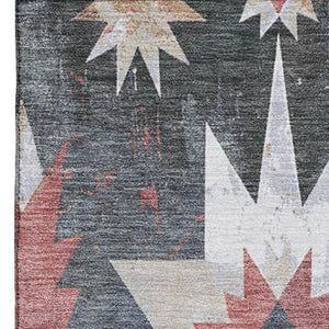 HomeRoots 9' X 12' Charcoal Rust Ivory Diamond Rug - Durable, Washable, UV-Protected for High-Traffic Areas 707184
