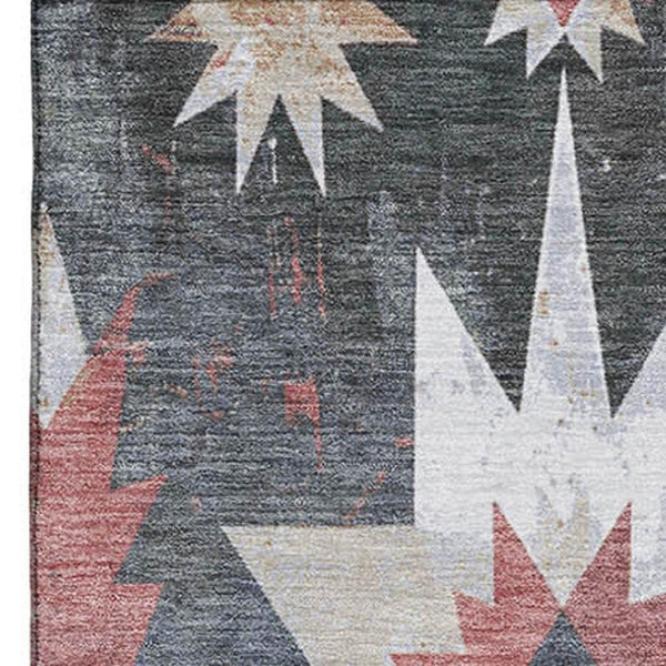HomeRoots 9' X 12' Charcoal Rust Ivory Diamond Rug - Durable, Washable, UV-Protected for High-Traffic Areas 707184