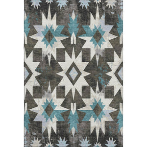 HomeRoots 5' X 8' Coffee Blue & Ivory Diamond Washable Area Rug - Durable, UV Protected, Pet-Friendly Style 707187