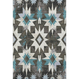 HomeRoots 5' X 8' Coffee Blue & Ivory Diamond Washable Area Rug - Durable, UV Protected, Pet-Friendly Style 707187