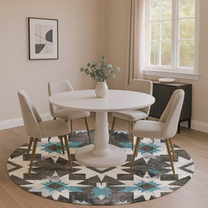 HomeRoots 8' X 10' Coffee Blue & Ivory Diamond Area Rug - Washable, UV Protected, Stylish & Durable Design 707189