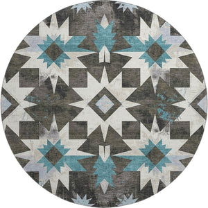 HomeRoots 8' X 10' Coffee Blue & Ivory Diamond Area Rug - Washable, UV Protected, Stylish & Durable Design 707189