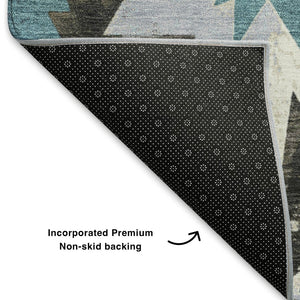 HomeRoots 8' X 10' Coffee Blue & Ivory Diamond Area Rug - Washable, UV Protected, Stylish & Durable Design 707189