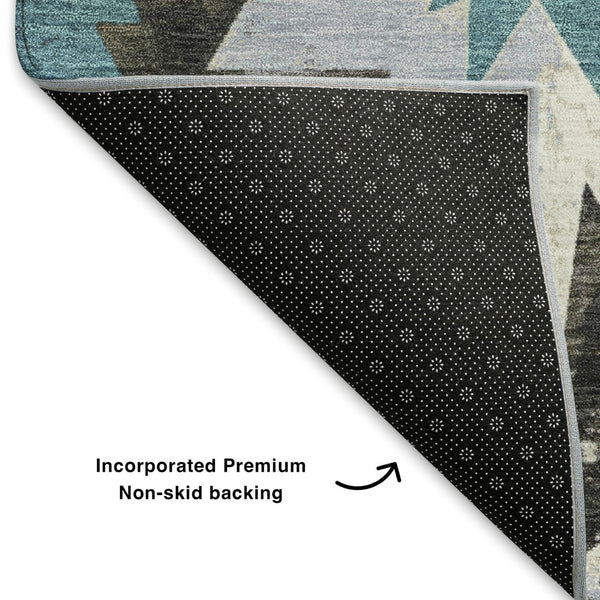 HomeRoots 8' X 10' Coffee Blue & Ivory Diamond Area Rug - Washable, UV Protected, Stylish & Durable Design 707189
