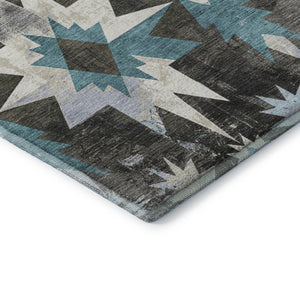 HomeRoots 8' X 10' Coffee Blue & Ivory Diamond Area Rug - Washable, UV Protected, Stylish & Durable Design 707189