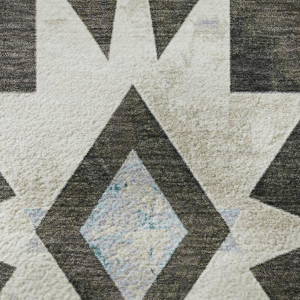 HomeRoots 8' X 10' Coffee Blue & Ivory Diamond Area Rug - Washable, UV Protected, Stylish & Durable Design 707189