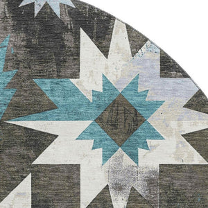 HomeRoots 8' X 10' Coffee Blue & Ivory Diamond Area Rug - Washable, UV Protected, Stylish & Durable Design 707189
