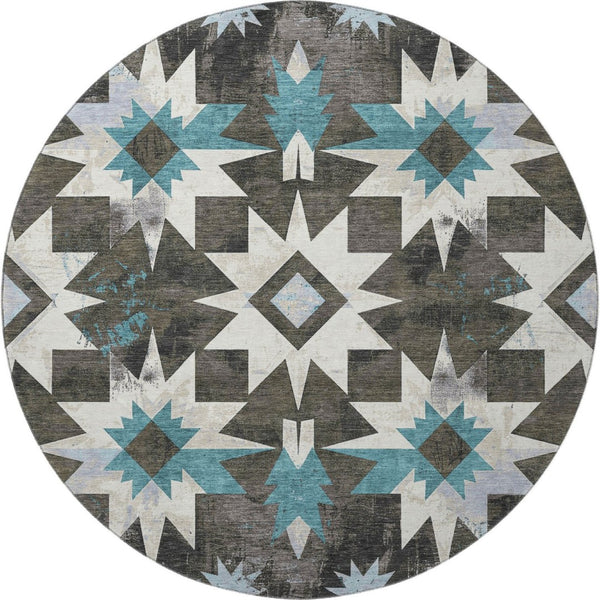 HomeRoots 8' X 10' Coffee Blue & Ivory Diamond Area Rug - Washable, UV Protected, Stylish & Durable Design 707189