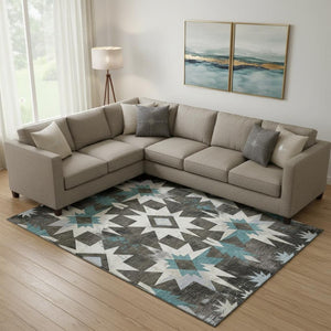 HomeRoots 10' X 14' Coffee Blue Ivory Diamond Area Rug - Stain Resistant, UV Protected, Durable & Stylish! 707191