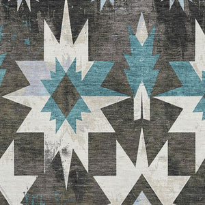 HomeRoots 10' X 14' Coffee Blue Ivory Diamond Area Rug - Stain Resistant, UV Protected, Durable & Stylish! 707191