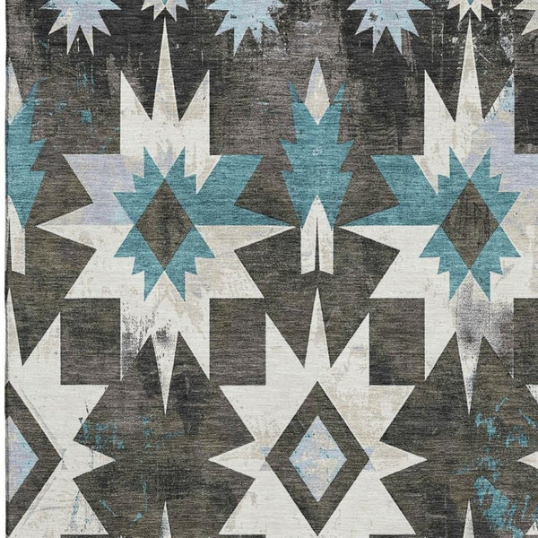 HomeRoots 10' X 14' Coffee Blue Ivory Diamond Area Rug - Stain Resistant, UV Protected, Durable & Stylish! 707191