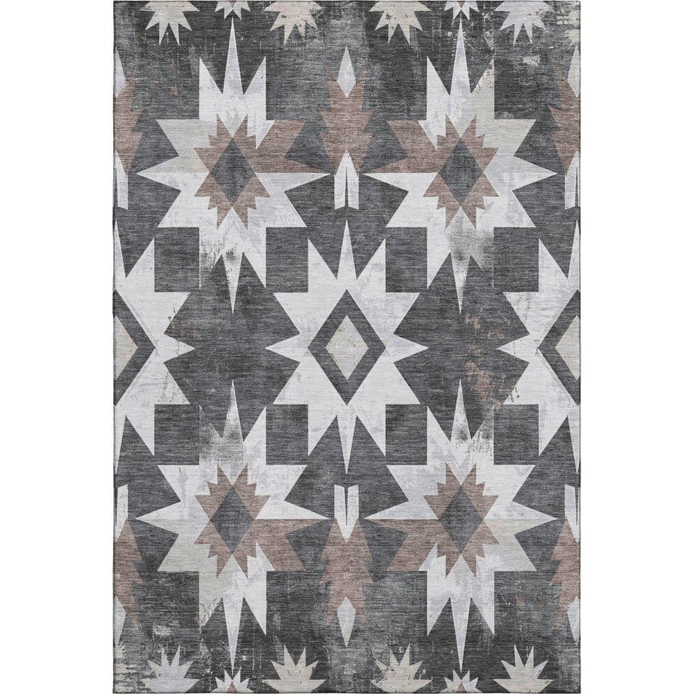HomeRoots 5' X 8' Graphite Brown Ivory Diamond Area Rug - Washable, UV Protected, Ideal for High Traffic Areas 707193