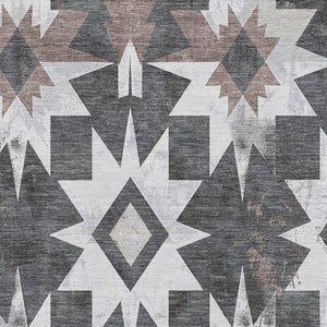 HomeRoots 5' X 8' Graphite Brown Ivory Diamond Area Rug - Washable, UV Protected, Ideal for High Traffic Areas 707193