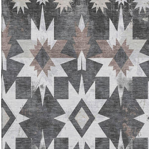 HomeRoots 5' X 8' Graphite Brown Ivory Diamond Area Rug - Washable, UV Protected, Ideal for High Traffic Areas 707193