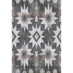 HomeRoots 8' Graphite Brown & Ivory Diamond Washable Round Rug - UV Protected, Durable, Pet-Friendly Design 707194