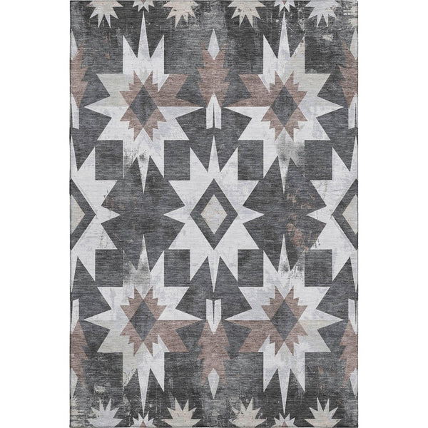 HomeRoots 8' Graphite Brown & Ivory Diamond Washable Round Rug - UV Protected, Durable, Pet-Friendly Design 707194