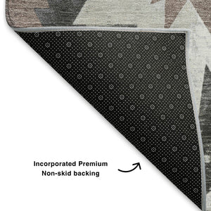 HomeRoots 8' Graphite Brown & Ivory Diamond Washable Round Rug - UV Protected, Durable, Pet-Friendly Design 707194