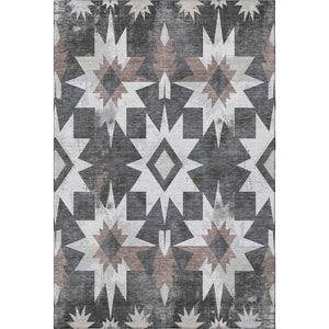 HomeRoots 8' Graphite Brown & Ivory Diamond Washable Round Rug - UV Protected, Durable, Pet-Friendly Design 707194