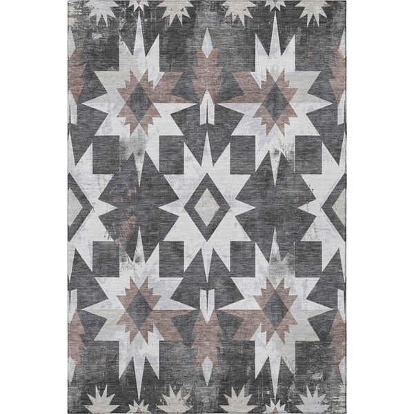 HomeRoots 8' Graphite Brown & Ivory Diamond Washable Round Rug - UV Protected, Durable, Pet-Friendly Design 707194