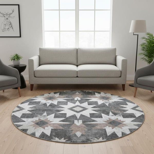 HomeRoots 8' X 10' Graphite Brown Ivory Diamond Area Rug - Washable, UV Protected, Stylish & Durable Decor 707195