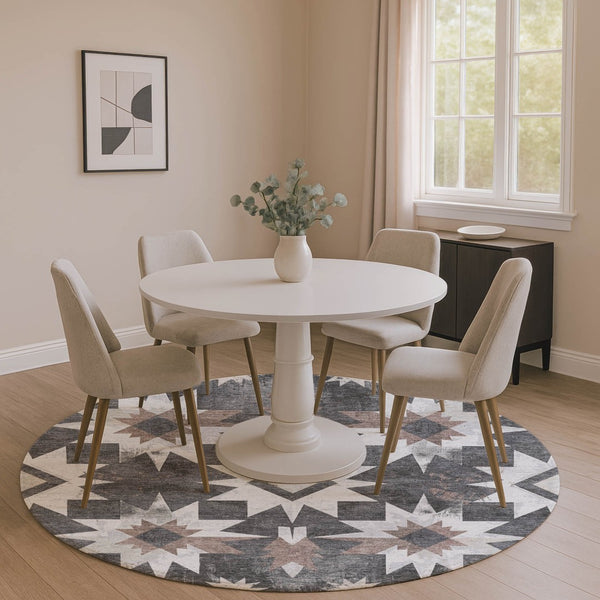 HomeRoots 8' X 10' Graphite Brown Ivory Diamond Area Rug - Washable, UV Protected, Stylish & Durable Decor 707195