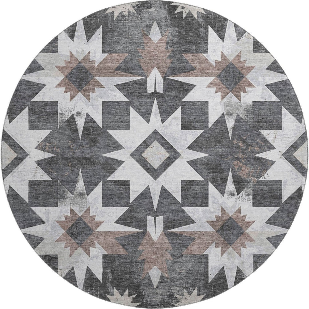 HomeRoots 8' X 10' Graphite Brown Ivory Diamond Area Rug - Washable, UV Protected, Stylish & Durable Decor 707195
