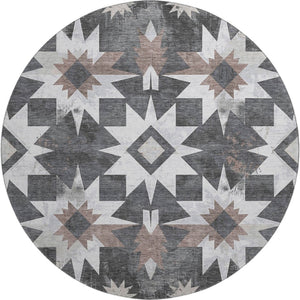 HomeRoots 8' X 10' Graphite Brown Ivory Diamond Area Rug - Washable, UV Protected, Stylish & Durable Decor 707195
