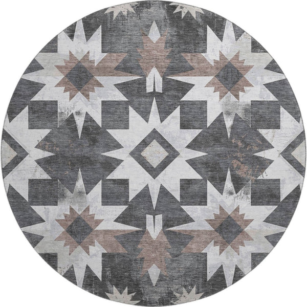 HomeRoots 8' X 10' Graphite Brown Ivory Diamond Area Rug - Washable, UV Protected, Stylish & Durable Decor 707195