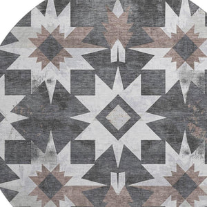 HomeRoots 8' X 10' Graphite Brown Ivory Diamond Area Rug - Washable, UV Protected, Stylish & Durable Decor 707195