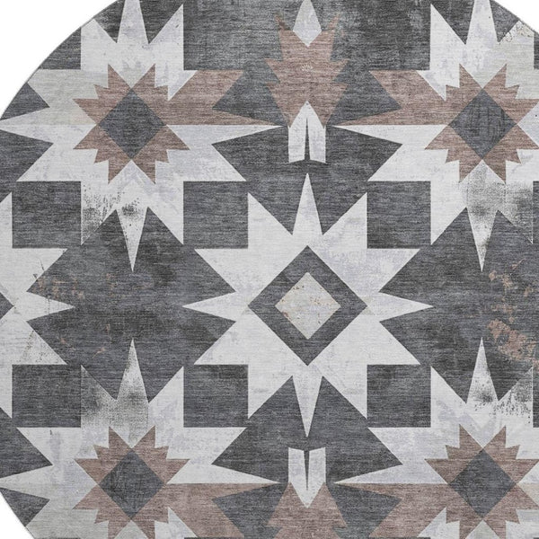 HomeRoots 8' X 10' Graphite Brown Ivory Diamond Area Rug - Washable, UV Protected, Stylish & Durable Decor 707195