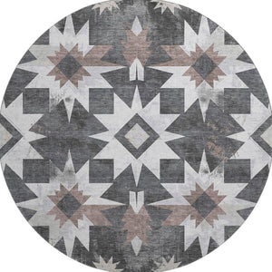 HomeRoots 8' X 10' Graphite Brown Ivory Diamond Area Rug - Washable, UV Protected, Stylish & Durable Decor 707195