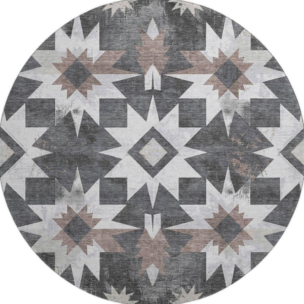 HomeRoots 8' X 10' Graphite Brown Ivory Diamond Area Rug - Washable, UV Protected, Stylish & Durable Decor 707195