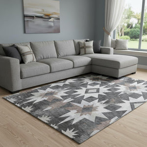 HomeRoots 9' X 12' Stylish Graphite Brown & Ivory Diamond Washable Area Rug – UV Protected, Kid & Pet Friendly! 707196
