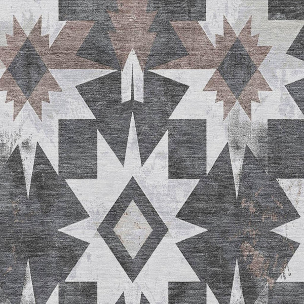 HomeRoots 9' X 12' Stylish Graphite Brown & Ivory Diamond Washable Area Rug – UV Protected, Kid & Pet Friendly! 707196