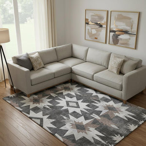 HomeRoots 10' X 14' Graphite Brown Ivory Diamond Area Rug - Durable, Stain-Resistant, UV Protected Style! 707197