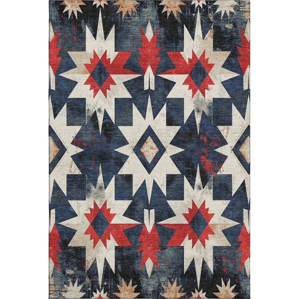 HomeRoots 10' X 14' Navy Blue, Red & Ivory Diamond Area Rug - Stain Resistant, UV Protected, Easy Care Design 707203