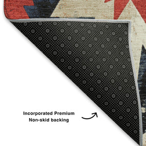 HomeRoots 10' X 14' Navy Blue, Red & Ivory Diamond Area Rug - Stain Resistant, UV Protected, Easy Care Design 707203