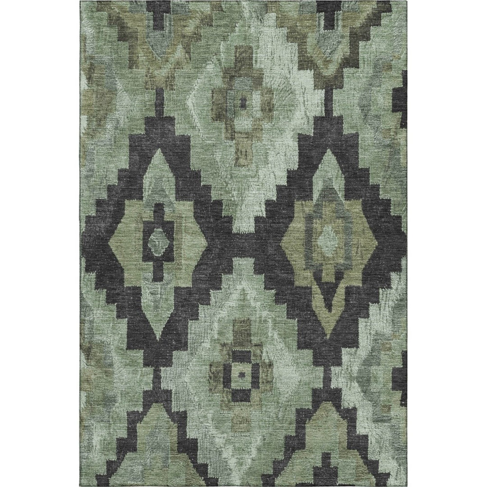 HomeRoots 5' X 8' Artichoke Green Ikat Area Rug - Washable, Stain-Resistant, UV-Protected for Busy Homes 707205