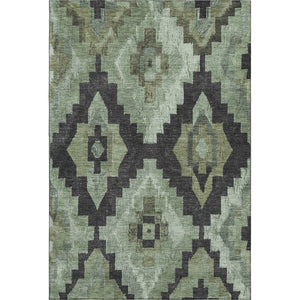 HomeRoots 8' Contemporary Ikat Round Rug in Artichoke Green & Gray – Washable, UV-Protected, Durable Design 707206