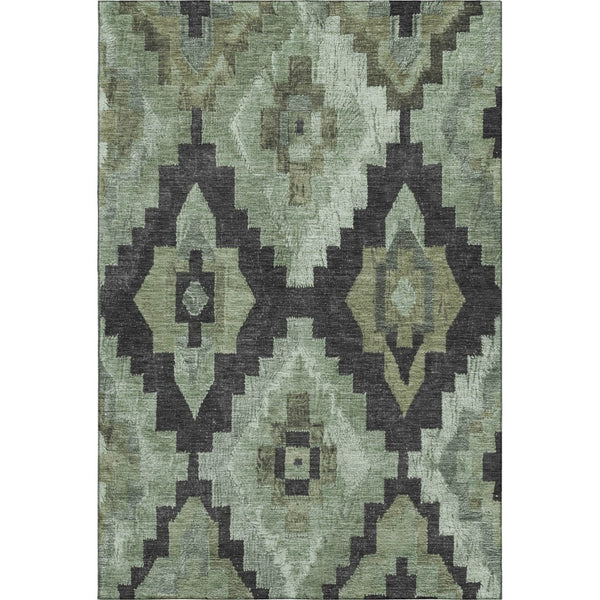 HomeRoots 8' Contemporary Ikat Round Rug in Artichoke Green & Gray – Washable, UV-Protected, Durable Design 707206