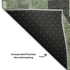 HomeRoots 8' Contemporary Ikat Round Rug in Artichoke Green & Gray – Washable, UV-Protected, Durable Design 707206