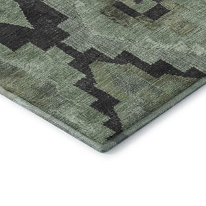 HomeRoots 8' Contemporary Ikat Round Rug in Artichoke Green & Gray – Washable, UV-Protected, Durable Design 707206
