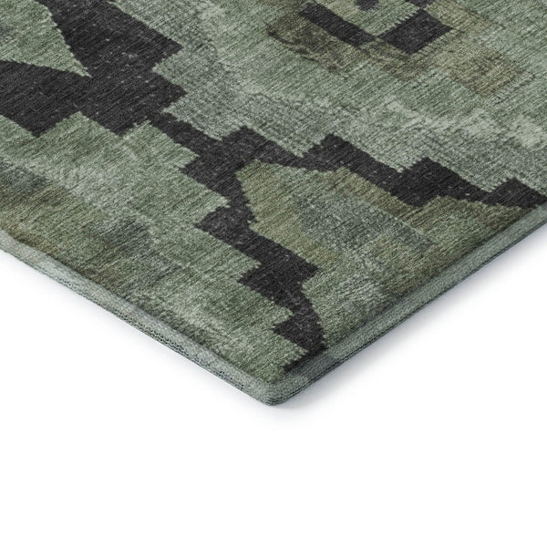 HomeRoots 8' Contemporary Ikat Round Rug in Artichoke Green & Gray – Washable, UV-Protected, Durable Design 707206